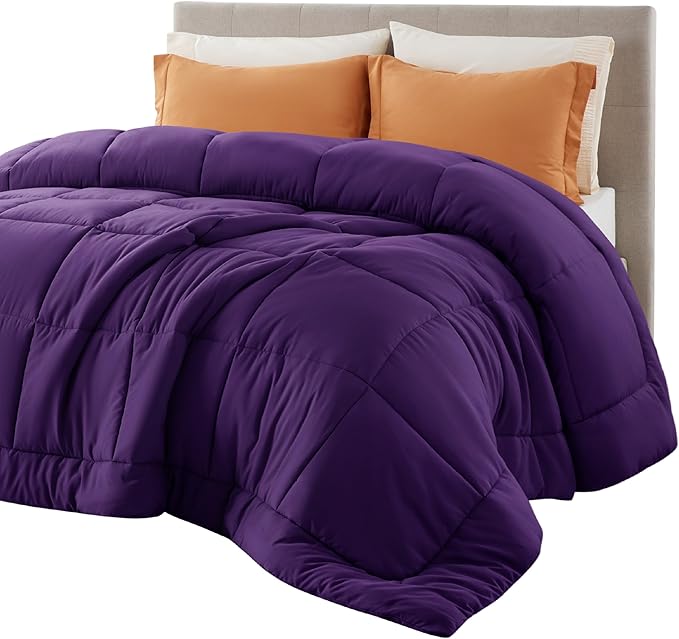 Bedsure Comforter Duvet Insert - Quilted Comforters Full Size, All Season Duvet, GentleSoft Down Alternative Bedding Blanket, with 8 Tabs, Gifts for Women/Men, Purple, Full 86 x 82 Inches