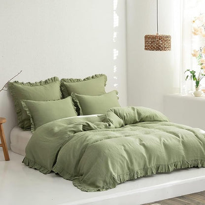 Simple&Opulence 100% Linen Euro Sham Covers with Ruffle, 26x26 Inch Pillow Covers Set of 2, Euro Pillow Shams for Bed Couch French Home Decor Luxury and Breathable Square Pillow Cases, Sage Green