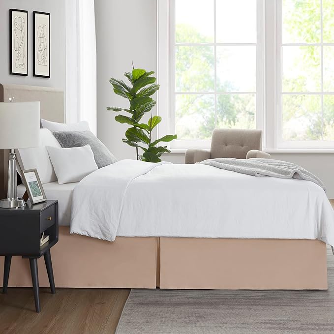 Nestl Taupe Full Bed Skirt - Full Size Bed Skirt 14 Inch Drop - Brushed Microfiber Bed Skirts - Hotel Quality Pleated Bed Skirt - Shrinkage & Fade Resistant