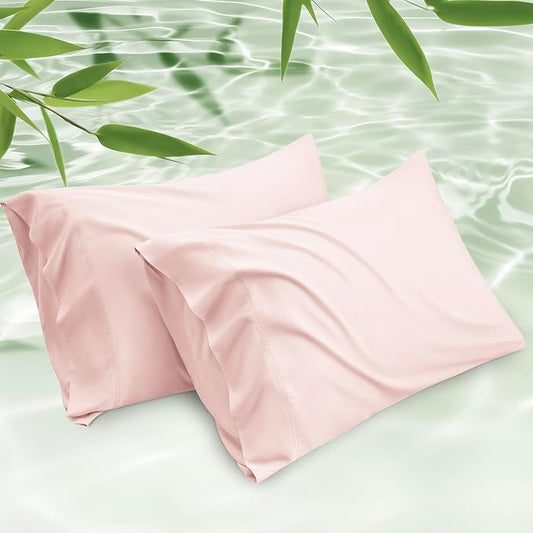 Bedsure Pillow Cases Standard Size, Cooling Pillow Cases, Rayon Derived from Bamboo Pink Pillowcases Standard Set of 2, PureWoven Silky Soft Bedding Pillow Covers with Envelope Closure, 20x26 Inches