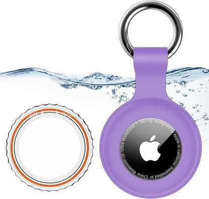1|2|4Pack for Apple AirTag Holder with Keychain for Air Tag 2nd/1st Gen | Waterproof Air Tag Cover GPS Tracker Anti-Scratch Silicone Air-Tag Case for Pets,Kids,Bags,Luggages-Purple