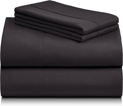 LuxClub 4 PC California King Sheet Set, Breathable Luxury Bed Sheets, Deep Pockets 18" Wrinkle Free Cooling Sheets Machine Washable Hotel Bedding Silky Soft - Black Cal King