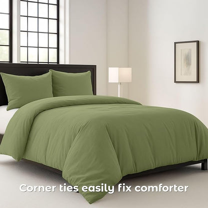 Pure Bedding Duvet Cover Full Size - 3 Pieces Extra Soft Bedding Set, Includes 1 Duvet Cover 80x90 Inches with Zipper Closure & 2 Pillow Shams, Comforter Not Included, Olive Green