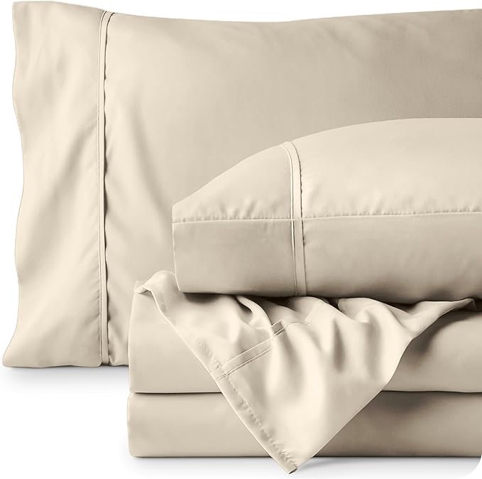 Bare Home Twin XL Sheet Set - 1800 Ultra-Soft Microfiber Twin Extra Long Bed Sheets - Double Brushed - Deep Pockets - Easy Fit - 3 Piece Set - Bedding Sheets & Pillowcases (Twin XL, Sand)