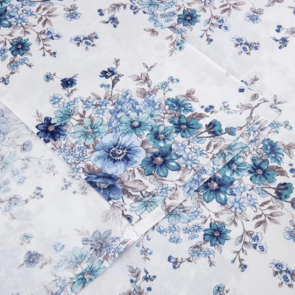 DAUAOTO Twin XL Cotton Sheets Set Printed Bedding Sets, Up to 14" Deep Mattress, Floral Pattern Bedlinen for Twin Extra Long Bed, French Blue