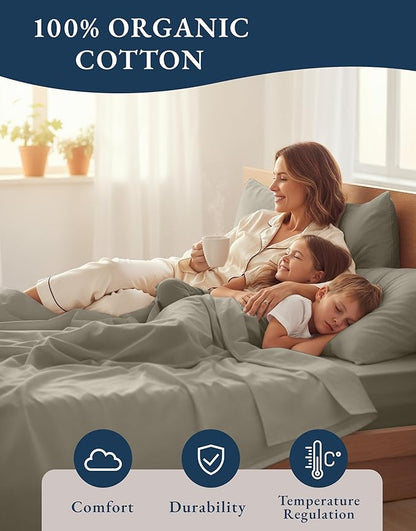 LANE LINEN Twin XL Bed Sheets Set - 100% Mercerized Organic Cotton Twin XL Sheets Set, Soft & Comfy Percale Weave, Machine wash Low Pilling Fade Resistant Luxury Hotel Style Twin XL Sheet Set - Silver