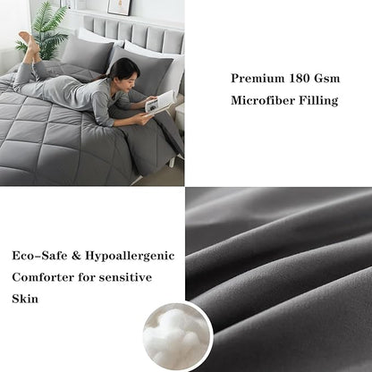 3-Piece King Comforter Set,All-Season,Soft & Hypoallergenic &Breathable Bedding,Polyester Quilted,Down Alternative(Comforter*1 & Pillowcases*2),Dark Gray