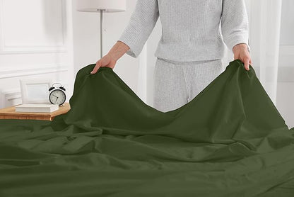 RUVANTI 100% Cotton Sheets – Queen Size Percale Bedding, Cooling & Breathable, Durable with a Crisp, Soft & Comfortable Feel, 16" Deep Pocket, 4-Piece Set, Chive