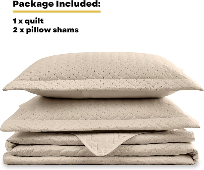 Maple&Stone Quilt Set Oversized King Size, 128"x120" Lightweight Beige Bedspread Ultrasonic Chevron Pattern Light Coverlet for All Season Comforter Bedding Decor - 3 Piece Bed Cover Sets