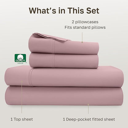 California Design Den Full Sheet Set Cotton - 400 Thread Count Sateen, Natural 100% Cotton Bedding Sheets & Pillowcases, Deep Pockets with All Around Elastic, Soft, Durable - Mauve