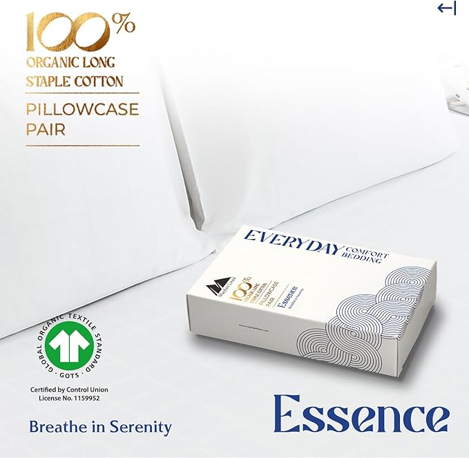 Mayfair Linen 100% Organic Cotton King Size Pillow Cases Set of 2 - Soft Hotel Quality Covers for King Size Pillows (White), Authentic GOTS Certified, Crisp, Cooling Percale Weave Cotton Pillowcases