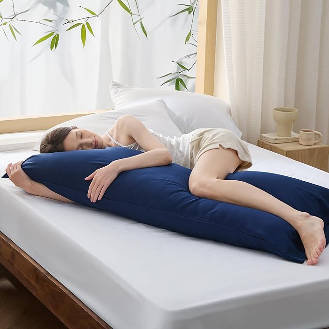 Bedsure Body Pillow Cover - Navy Long Cooling Pillow Cases, PureWoven 100% Rayon Derived from Bamboo, Cool Body Pillowcase with Envelope Closure for Women, Men, 1 Pack, 20x54 Inches