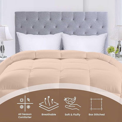 Utopia Bedding Comforters Queen Size, All Season Duvet Insert, Down Alternative Box Stitched Bed Comforter with Corner Tabs, Machine Washable (Beige)