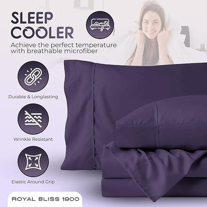 Split Queen Sheets - 5 Pcs Set for Adjustable Bed - Soft, Wrinkle-Resistant (Plum)