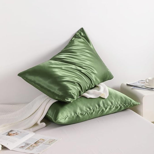 NTBAY 12 Pack Satin Standard Pillowcases for Hair and Skin, Luxurious and Silky Pillow Cases with Envelope Closure, 20 x 26 Inches, Olive Green