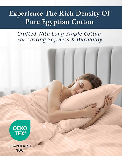 LANE LINEN 100% Egyptian Cotton King Sheets Set, Soft & Comfy Sateen Weave Mercerized Cotton Sheets King, Fully Elasticized Reinforced French Seam Fitted King Bed Sheets Damask Stripe – Veiled Rose