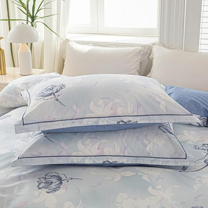 OAITE Duvet Cover Set Twin Size Floral Pattern 500 Thread Count Ultra Soft 100% Cotton Duvet Cover Sets 3-PC, Breathable Duvet Cover with Zipper Closure & Corner Ties