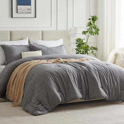 CozyLux Oversized King Comforter Set, 3 Pieces 120x98 Grey Soft Luxury Cationic Dyeing Bedding Set All Season, Gray Breathable Lightweight Bed Sets with 1 Down Alternative Comforter and 2 Pillow Shams
