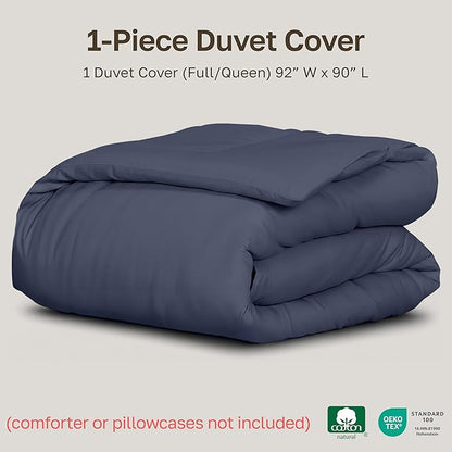 California Design Den 100% Cotton Duvet Cover Queen/Full Only - Winner Good Housekeeping Best Bedding Awards 2025, Premium 400 Thread Count Sateen, Button Closure & Corner Ties - Indigo Dusty Blue