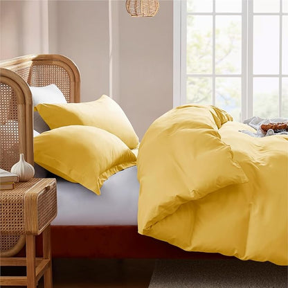 Nestl Yellow Duvet Cover Full Size - Soft Double Brushed Full Size Duvet Cover Set, 3 Piece, with Button Closure, 1 Duvet Cover 80x90 inches and 2 Pillow Shams
