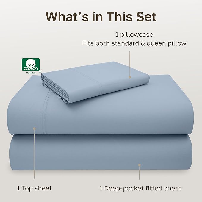 California Design Den Luxury Twin Sheet Set - 100% Cotton, 600 Thread Count Deep Pocket Twin Sheets, Soft Hotel-Quality Bedding with Sateen Weave - Blue