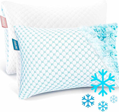 Nestl Cooling Pillow for Sleeping 2 Pack, Luxury Shredded Memory Foam Pillows Kids Size Set of 2, Adjustable Cold Gel Pillows for Hot Sleepers Supportive Kids Pillow for Side Back Stomach Sleepers