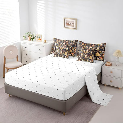 Retro Farmhouse Gnome Comforter Set 7 Pieces,Jungle Botanical Flowers Leaves Bed Set,Rustic Style Bedding Bed in a Bag,Twin (1 Comforter,2 Pillowcase,2 Pillow Covers,1 Flat Sheet,1 Fitted Sheet)