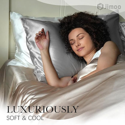 100% Mulberry Silk Pillowcase for Hair and Skin, 22 Momme Pure Natural Silk Pillow Case Both Sided with Zipper, Pillow Cover for Women Mom Men (Silver Grey, King 20''×36'', 1 Pack)