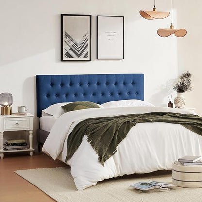 Tufted Upholstered Headboard Queen Size, Adjustable Height 37- 51 in, Blue | Sturdy and Durable Solid Wood Bed Headboard, Fabric Queen Headboard Only, Modern Button Diamond Design Head Board