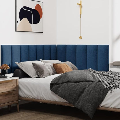 IFNOW Wall Mounted Headboard, Peel and Stick Panels, Navy Blue, Queen | 3D Soundproof Acoustic Padding, Reusable and Removable Tufted fabric Bed Headboard for bedroom (9 Panels, 10" x 24")