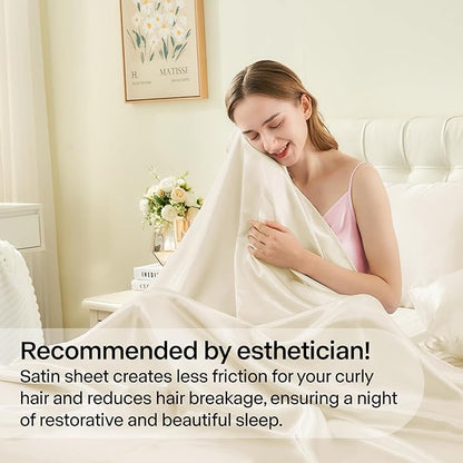 BEDELITE Satin Sheets Full Size Bed Set, Luxury Soft Beige Silky Sheet for Hair and Skin, Similar to Silk Bed Sheets Set 4 Pieces with 1 Deep Pocket Fitted Sheet, 1 Flat Sheet, and 2 Pillowcases