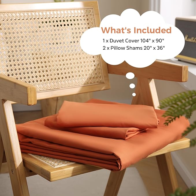 JSD Burnt Orange Duvet Cover Set King Size, 3 Piece Duvet Cover with Pillow Shams, Soft Brushed Microfiber Zipper Closure, Comforter Not Included