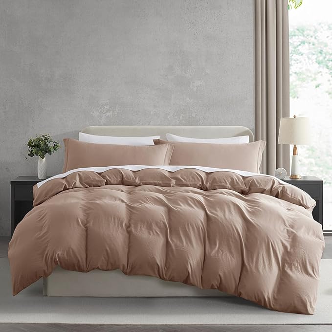 Nestl Khaki California King Duvet Cover Sets - Soft Prewashed Cal King Duvet Cover, 3 Piece, with Zipper Closure, 1 Duvet Cover 104x98 inches and 2 Pillow Shams