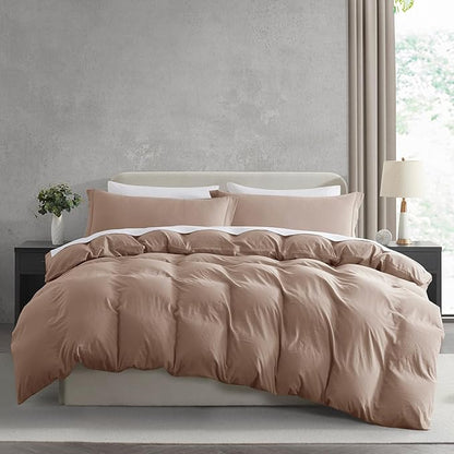 Nestl Khaki Duvet Cover Full Size - Soft Prewashed Full Size Duvet Cover Set, 3 Piece, with Zipper Closure, 1 Duvet Cover 80x90 inches and 2 Pillow Shams