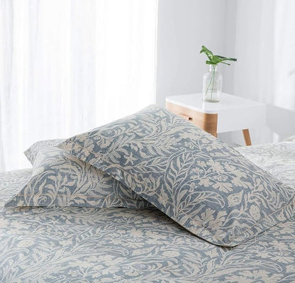 SLEEPBELLA Duvet Cover Twin Size, 600 Thread Count Cotton Beige & Bluish Grey Printed with Luxurious Leaves Pattern Reversible Botanical Comforter Cover Sets, Bedding Set 2Pcs (Twin, Beige Paisley)