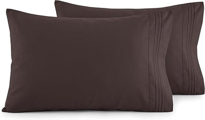 Elegant Comfort Luxury Ultra-Soft 2-Piece Pillowcase Set - 1500 Premium Hotel Quality Microfiber Double Brushed - Wrinkle Resistant, Chocolate Brown, Standard/Queen Size