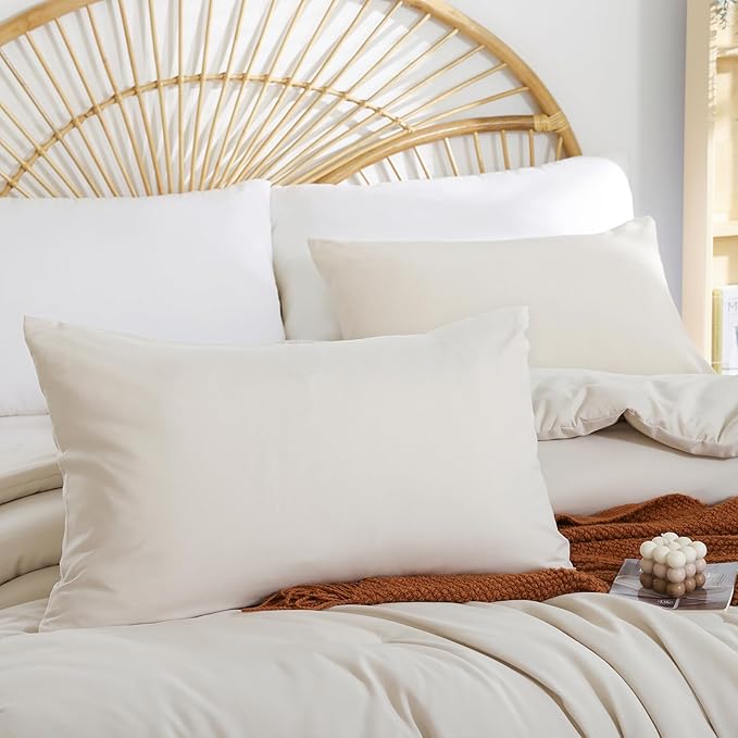 weigelia Beige Comforter Set King Size - 3 Pieces Lightweight Solid Bedding Comforter Set - All Season Fluffy Microfiber Bed Set (1 Comforter, 2 Pillowcases)