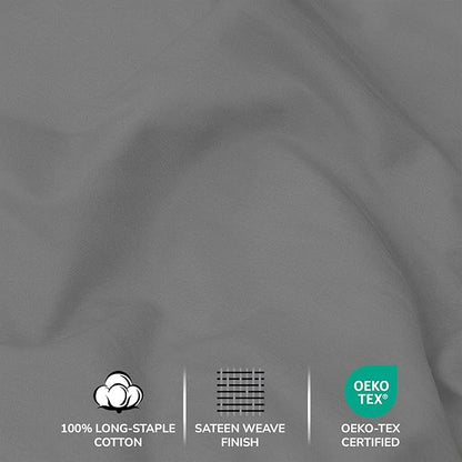 Feather & Stitch 500 TC Twin Size 3pc Damask Bed Sheet Set, 100% Soft Cotton Breathable Bedsheets, 18" Deep Pockets Sateen Weave Striped Bedding Mattress Resort Hotel Luxury Decor - (Charcoal Slate)