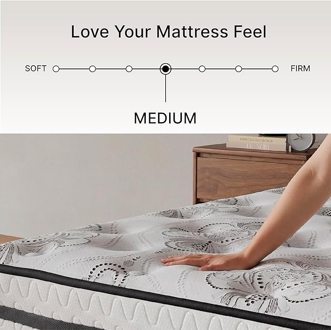 Signature Design by Ashley King Size Chime 10 Inch Medium Firm Hybrid Mattress with Cooling Gel Memory Foam for Pressure Relief, Fiberglass Free, Mattress In A Box