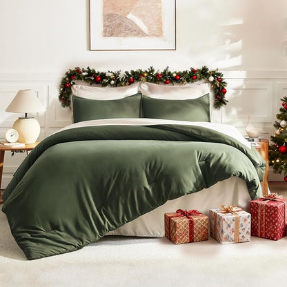 Litanika Dark Olive Green Twin/Twin XL Comforter Set, 2 Pieces Solid Bedding Comforter Set, All Season Fluffy Bed Set (66x90In Comforter & 1 Pillowcase)