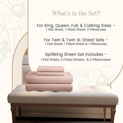 100% Cotton Bed Sheets Queen Size Bed Set, 800TC 15" Deep Pocket Queen Sheet Set, Soft Breathable Sateen Weave Egyptian Cotton Sheets No Pill & Shrink, Machine Washable Pink Sheet- Sepia Rose