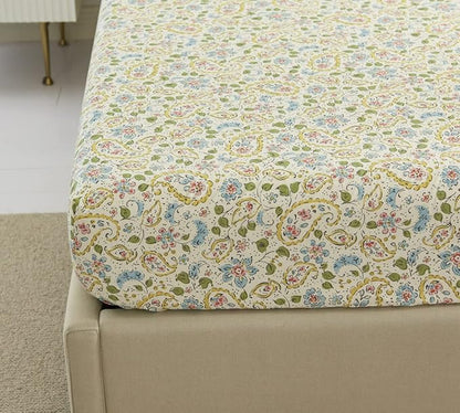 DAUAOTO Cotton Sheets Set California King Printed Bedding Sets, Farmhouse Paisley Pattern Bedlinen for Cal King Bed Up to 14" Deep Mattress Yellow