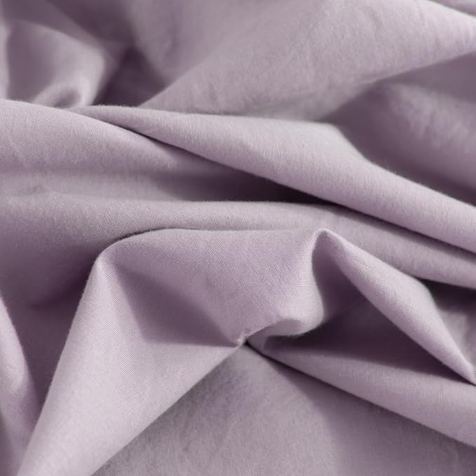 NEXHOME PRO Duvet Cover Set 100% Washed Cotton Full Size Linen Feel Textured Organic Natural 3 Pieces Bedding Set Lavender Lilac Purple with Zipper Closure and Corner Ties, Breathable(No Comforter)