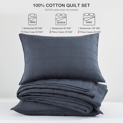 HORIMOTE HOME 100% Cotton Quilt Set Twin Size, Denim Blue Pre-Washed Bedspreads Coverlet Set in Geometric Pattern, Cozy Lightweight Stitching Decorative Bedding Cover with 1 Sham for All Season