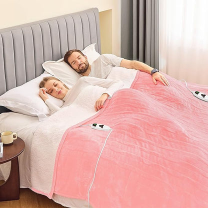 greenoak Heated Blanket Electric King Size 100"X90" Dual Control, Heating Blanket with 10 Heat Levels 1/2/4/6/8 Hours Auto-Off, Sherpa Soft Warm Christmas Blanket,Light Pink