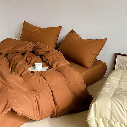 Luxlovery King Pumpkin Color Comforter Set Rust Bedding Set Burnt Orange Soft Breathable Blanket Quilts Soft Breathable Terracotta Cinnamon Bedding Comforter Set with 2 Pillowcases