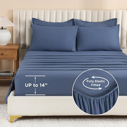 Litanika Super King Comforter Sets Ocean Blue - 7 Pieces Bed in a Bag Oversized King Bedding Comforter Sets, Solid Lightweight Bed Set with Comforter, Sheets, Pillowcases & Shams