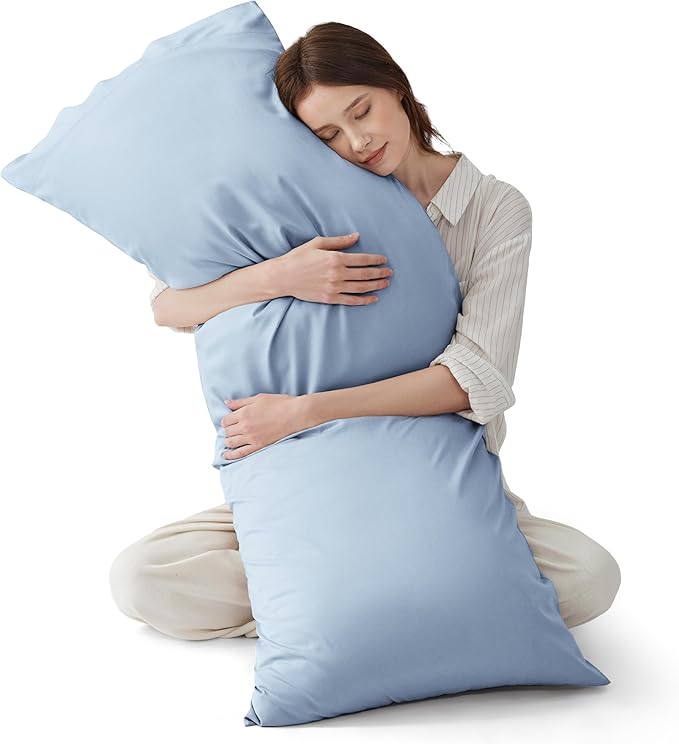 Bedsure Body Pillow Cover, Cooling Body Pillow Pillowcase for Hot Sleepers, Rayon Derived from Bamboo, PureWoven Silky Soft Long Pillow Case Cover with Envelope Closure, Light Blue, 20x54 Inches