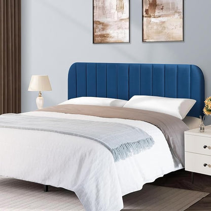 King Headboard Only - Upholstered Headboard for Bed, Easy Assembly, Velvet Covered Sponge, Place Between Bed & Wall, Adjustable Metal Legs with Non-Slip Pads, Blue