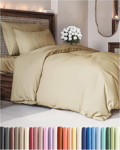 Duvet Cover Twin/Twin XL Size Set - Extra Soft Twin/Twin XL Duvet Cover 68" x 90" with 1 Pillow Sham - Hotel Luxury, Easy Care, Fade Free w/ Zipper Closures & Ties - Comfy, Cozy & Breathable (Beige)